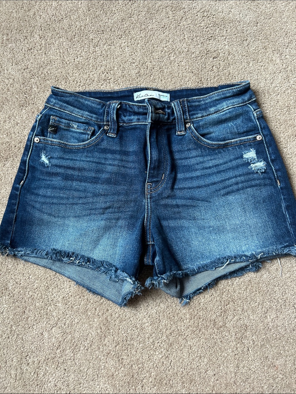 Kancan Denim Frayed Hem Women’s Shorts - Dark Blue